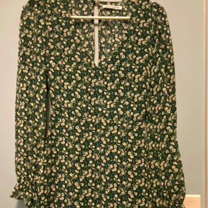 Reformation  Long Sleeve Green Floral Dress